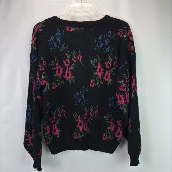Vintage Le Rouge 80s Black Floral Sweater Size Large - Picture 4 of 5